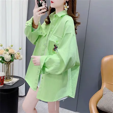 港风复古牛仔衬衫外套女春秋2023年新款宽松中长款网红长袖上衣潮商品大图