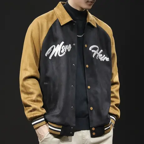 麂皮绒夹克外套男秋季加绒加厚潮2023新款美式飞行员翻领秋冬潮牌图片