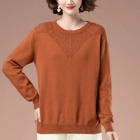 秋冬加肥加大码女装针织衫上衣宽松纯棉中年妈妈显瘦毛衣打底衫女商品大图