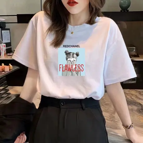 清仓捡漏纯棉白色短袖t恤女打底大码宽松韩版ins潮圆领百搭上衣商品大图