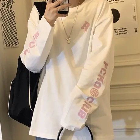 白色长袖t恤女2024早秋新款宽松ins潮chic港味原宿风hiphop上衣服商品大图