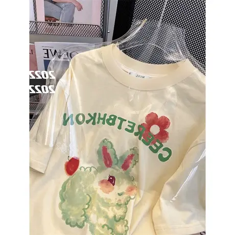 大码复古减龄短袖t恤女ins潮韩版chic纯棉宽松小清新甜美上衣夏季商品大图