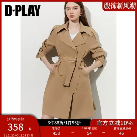 DPLAY新高级感OL英伦风卡其色大码短款风衣外套商品大图