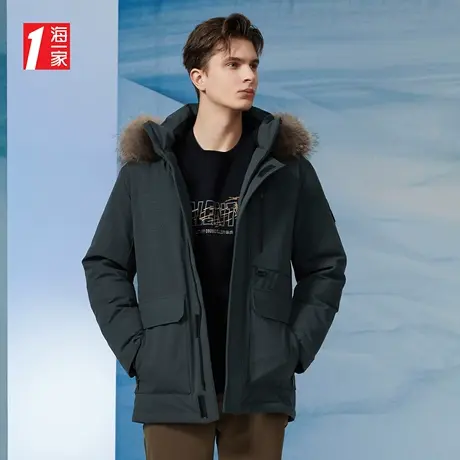 海一家多口袋户外风鹅绒外套冬季保暖毛领青年休闲羽绒服图片
