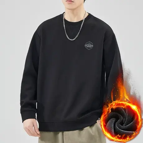 2024年新款冬季黑色爆款圆领卫衣秋冬款男生加绒加厚保暖长袖上衣商品大图