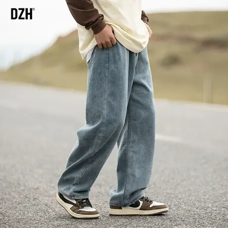 男生蓝色牛仔裤男秋季直筒宽松潮牌休闲裤子2024新款直筒裤高级感商品大图