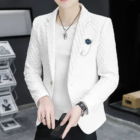 西服男春季修身痞帅男装白色新款春秋休闲小西装外套单件上衣潮流商品大图