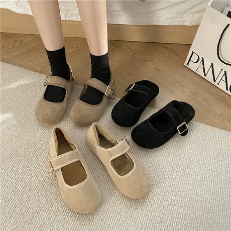 磨砂玛丽珍鞋女平底2023年秋季新款复古文艺单鞋女平底学生勃肯鞋商品大图