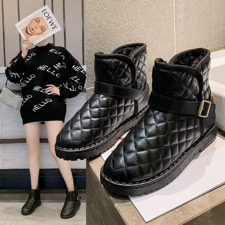 雪地靴女防水2023秋冬新款棉鞋加绒加厚保暖百搭学生皮面短筒靴潮图片