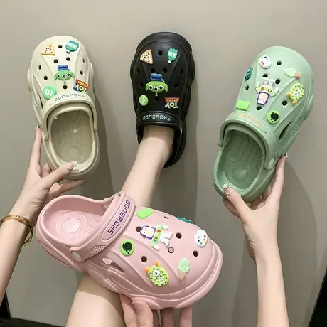 卡通洞洞鞋女夏季新款两穿包头拖鞋可爱时尚外穿厚底防滑沙滩凉鞋商品大图