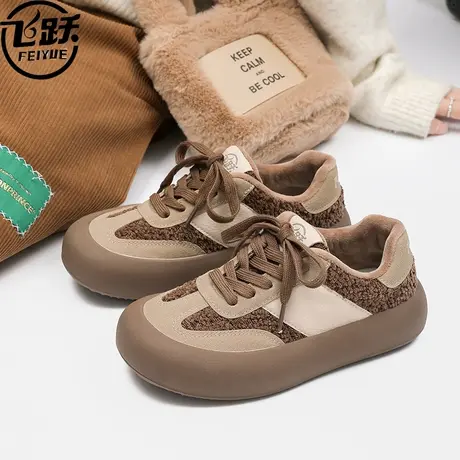 飞跃帆布鞋女鞋2023新款秋冬季厚底加绒板鞋潮ins鞋子百搭休闲鞋商品大图