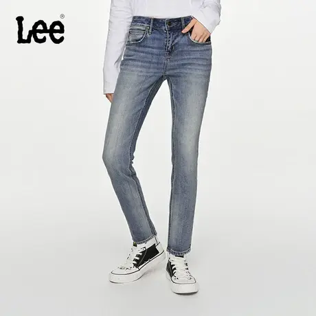 Lee商场同款418修身中腰窄脚高弹力中浅蓝女牛仔裤复古LWB1004181图片