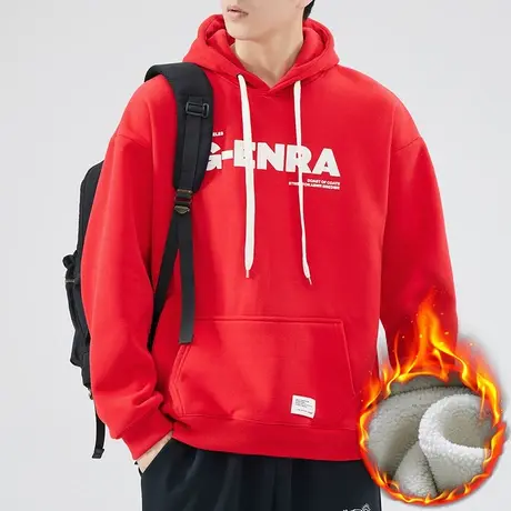 秋冬款男生加绒加厚连帽卫衣2023新款男士痞帅重磅长袖上衣服冬季商品大图