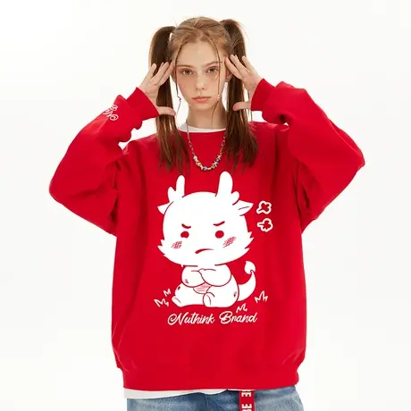 Nuthink新年过年喜庆卡通龙卫衣男国潮潮流加绒加厚情侣宽松上衣商品大图