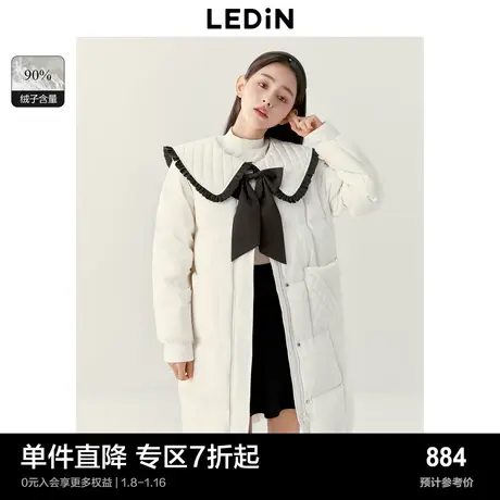【商场同款】乐町娃娃领长款羽绒外套撞色蝴蝶结羽绒服C1ACD4227商品大图
