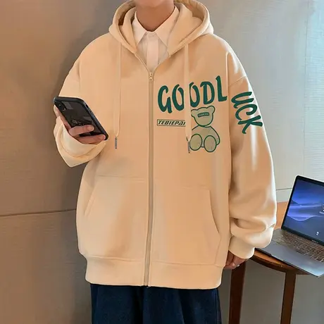 开衫卫衣男秋冬季美式潮牌重磅上衣服设计感连帽情侣休闲大码外套商品大图