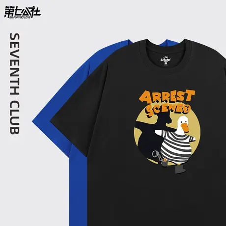 第七公社幸福鸭系列情侣t恤短袖女2024新款潮流重磅宽松纯棉半袖图片