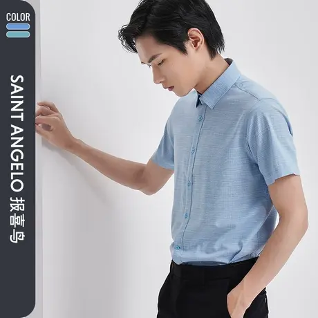 报喜2024夏装新款男士商务休闲花纱短袖衬衫凉爽透气上衣衬衣男图片