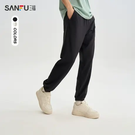 三福2024夏季男士运动风贴标休闲裤 宽松橡筋腰长裤男483110商品大图