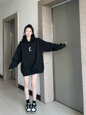 美式复古潮牌卫衣女秋冬加绒加厚设计感oversize小众高街连帽上衣图片