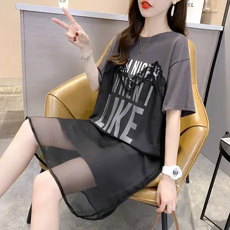 纯棉短袖T恤女装宽松2024年新款春季洋气中长款设计感打底衫爆款商品大图