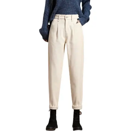 杏色牛仔裤女2023年春季新款春秋高腰直筒宽松显瘦哈伦老爹裤商品大图