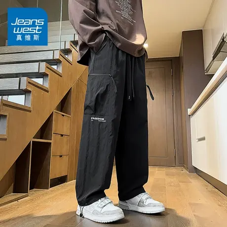 KZ真维斯秋冬季工装多口袋痞帅休闲长裤男士抽绳裤束脚男裤子冬天商品大图