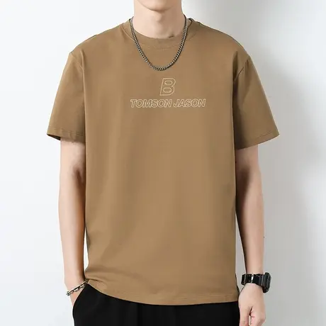 重磅纯棉t恤男士短袖美式潮流夏季半袖液氨长绒棉圆领上衣服体恤图片