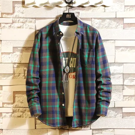 2023秋季格子衬衫男士韩版潮流青少年学生寸衫外套帅气长袖衬衣男商品大图