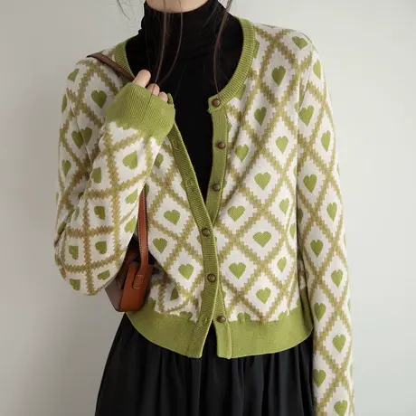 2022秋新款撞色针织开衫外套女时尚洋气毛衣宽松慵懒风上衣商品大图