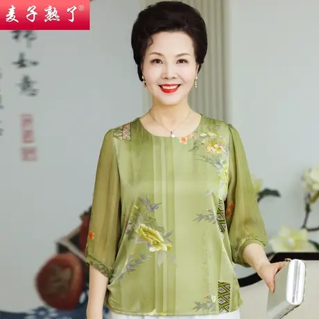 妈妈春夏装新款T恤衫洋气质阔太太雪纺小衫上衣香云纱中老年女装商品大图