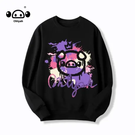 圆领涂鸦卫衣女大码秋季日系简约百搭休闲潮流盐系中性风运动外套商品大图