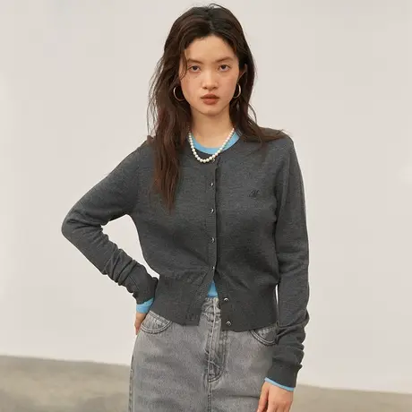 omont蛋挞家 复古圆领羊毛针织衫2023秋冬新款慵懒长袖针织毛衣女图片