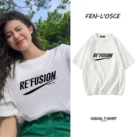 白色短袖t恤女2023新款夏季纯棉宽松百搭显瘦圆领上衣大码印花潮商品大图