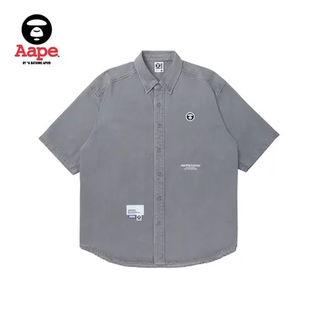 Aape旗舰店男装春夏纯色猿颜刺绣牛仔印花休闲短袖衬衫8453XAK商品大图