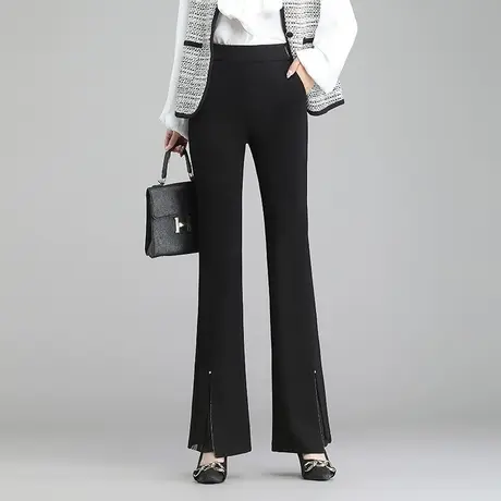 坠感开叉长裤微喇裤子女秋季2023新款高腰显瘦通勤休闲职业喇叭裤商品大图