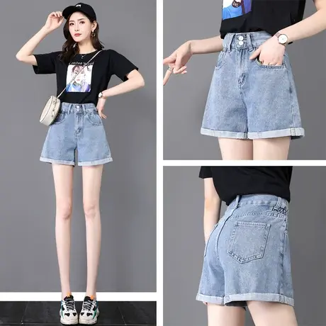 牛仔短裤女夏季薄款2023年新款设计感小众松紧腰热辣显瘦a字热裤商品大图