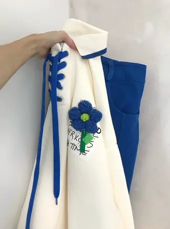 美式复古polo领卫衣女春秋设计感小众宽松bf慵懒风薄款外套潮ins商品大图