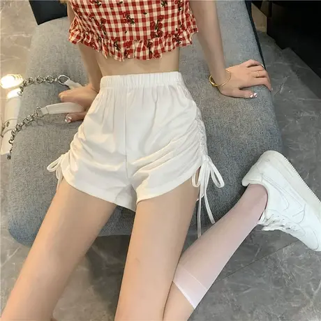 高腰抽绳超短裤女夏季韩版宽松显瘦运动休闲睡裤外穿阔腿a字热裤商品大图