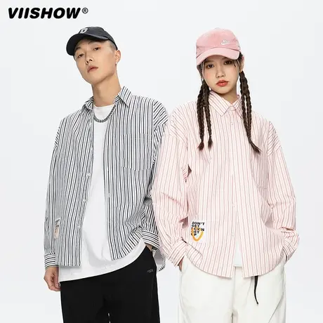 VIISHOW潮流新款条纹衬衫男春秋ins港风时尚休闲衬衣宽松百搭外套商品大图