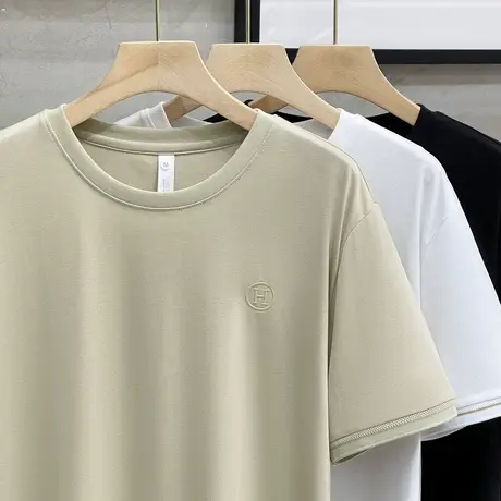 男士短袖t恤2023新款简约刺绣潮牌男装上衣服男生夏季薄款体恤商品大图