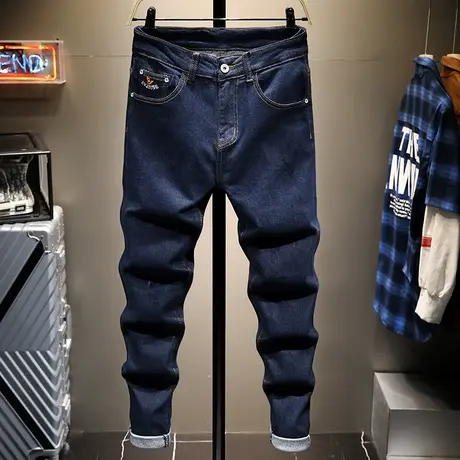 秋季深蓝色牛仔裤男修身小脚男士休闲长裤子男潮牌百搭韩版潮流款商品大图