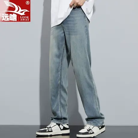 牛仔裤男款夏季天丝超薄潮牌垂感阔腿百搭冰丝直筒男士休闲长裤子图片