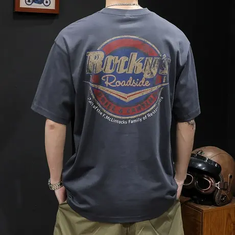 重磅印花短袖t恤男士半袖潮牌胖子大码2023新款男装美式男款体恤商品大图