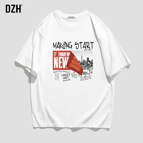 男士白色t恤男薄款纯棉宽松五分袖夏装2023新品好搭潮牌休闲上衣商品大图