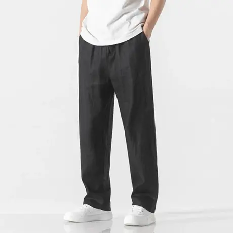 纯亚麻100%休闲裤男春秋季加肥加大码宽松舒适长裤男装复古直筒裤图片