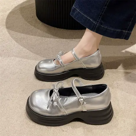 玛丽珍鞋女夏季2023年新款蝴蝶结防滑粗跟单鞋法式时髦通勤小皮鞋商品大图