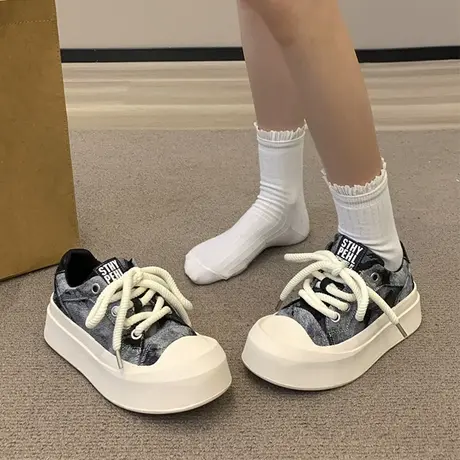 帆布鞋女2023年新款爆款秋季网红超火小白板鞋厚底百搭小众ins潮商品大图