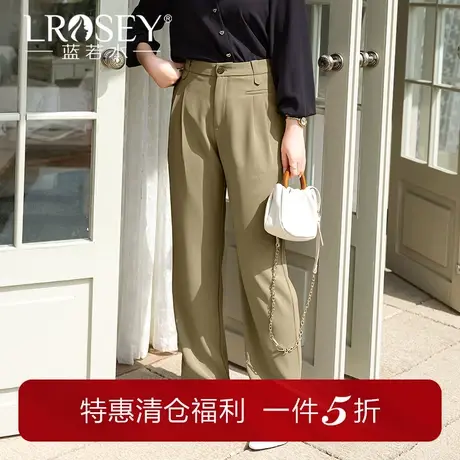 蓝若水大码女装高腰垂感直筒长裤胖MM春季遮胯显瘦西装裤商品大图
