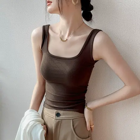 工字吊带背心女2025春季新款纯色修身漏锁骨上衣衬衫内搭打底衫商品大图